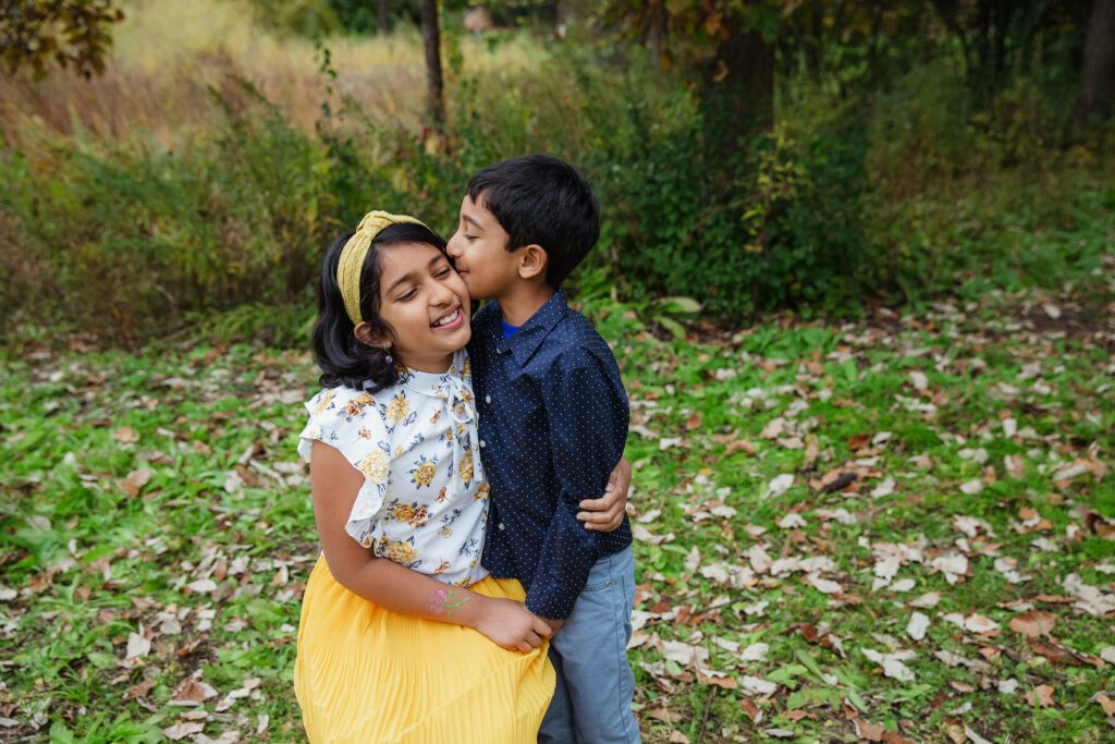 Palatine family photographer Just Peachy Photographer captures beautiful moment with brother and sister for fall family mini sessions