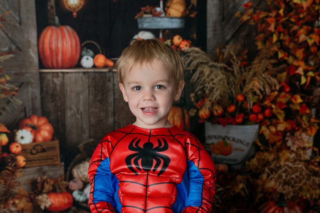 halloween photo mini session with boy in Spiderman costume | Palatine IL Photography | Just Peachy Photography